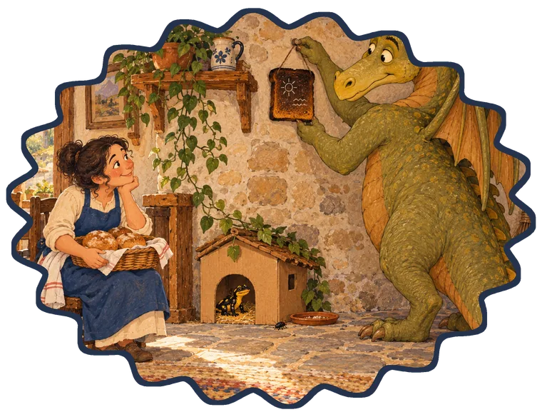 En la fiesta Roque cuelga una tostada como cuadro; Inés lleva pan y Lola está en su casa de cartón.