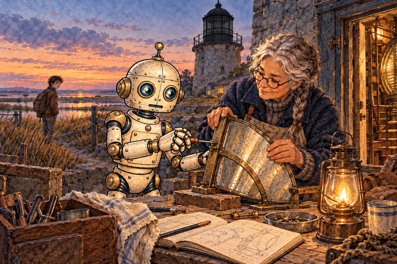 Remache y Mara construyen una pantalla para la luz del faro.